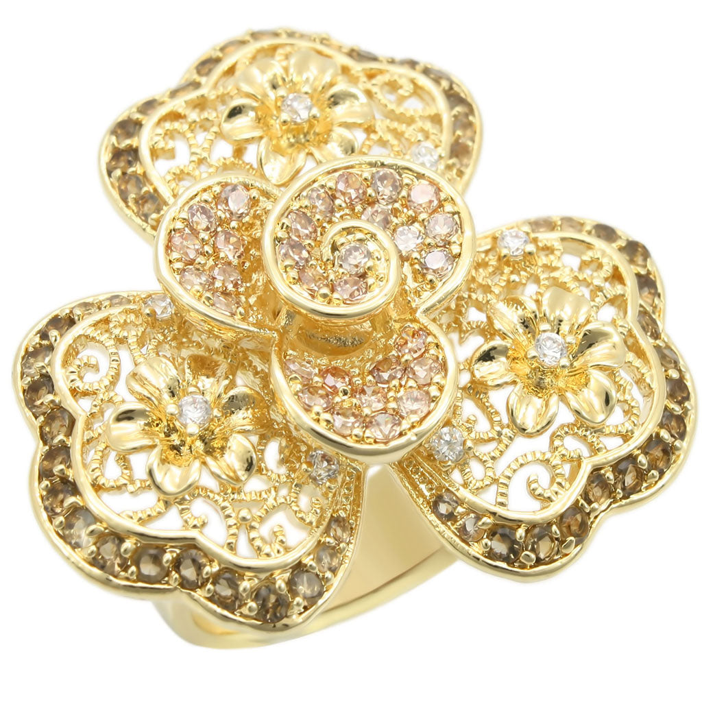 0W312 - Gold Brass Ring with AAA Grade CZ  in Multi Color