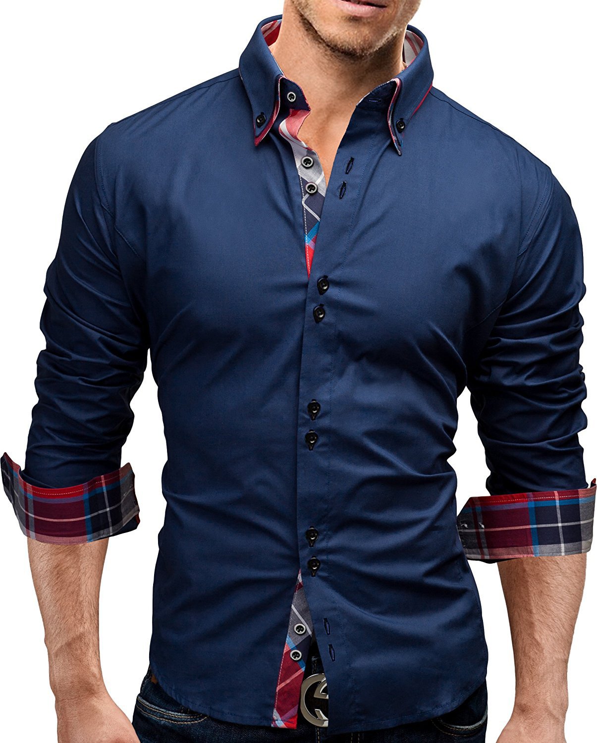 Color: Navy, Size: 3XL - Classic Inner Slim Men Shirt