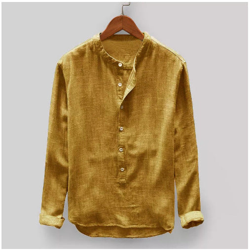 Color: Ginger, Size: M - Men's Long-Sleeved Casual Stand Collar Shirt