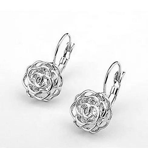 ROSE IS A ROSE 18kt Rose Crystal Earrings In White Yellow And Rose Gold Plating