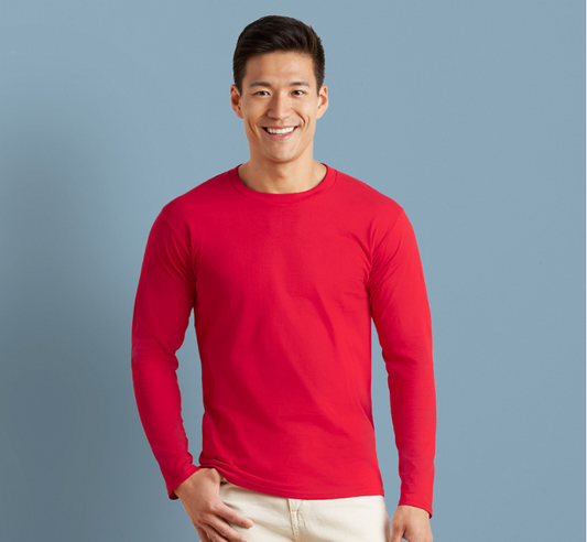 Color: Red, Size: S - Men's Long Sleeve Loose T-Shirt