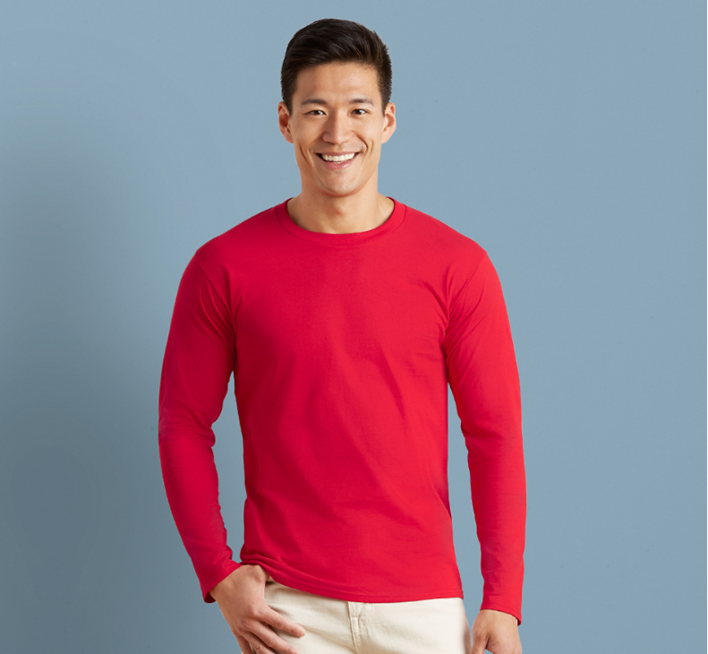 Color: Red, Size: S - Men's Long Sleeve Loose T-Shirt