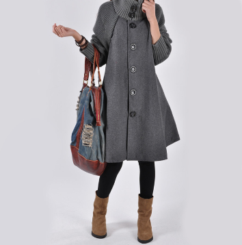 Color: Gray, Size: XXL - Coat cloak woolen trench coat