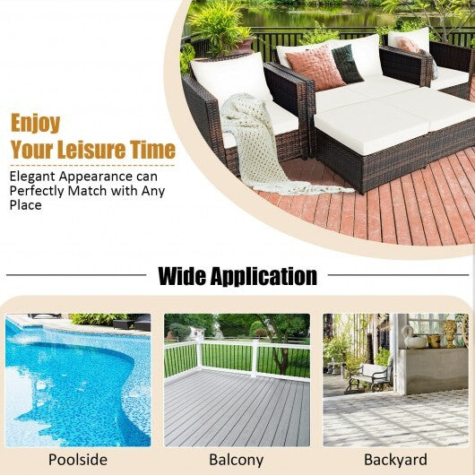 5 Pieces Patio Cushioned Rattan Furniture Set-White - Color: White