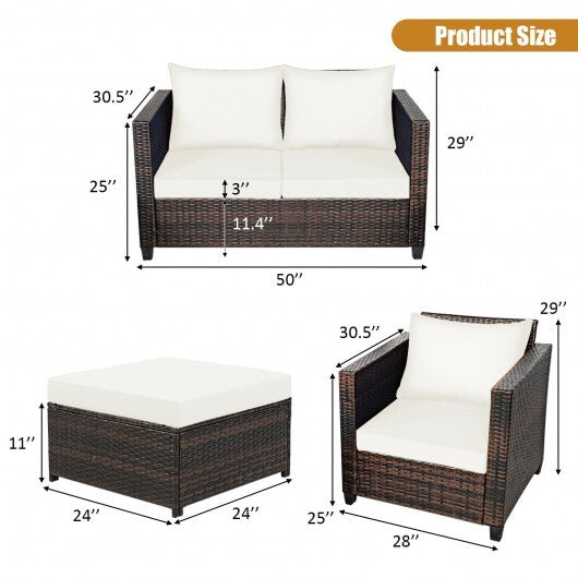 5 Pieces Patio Cushioned Rattan Furniture Set-White - Color: White