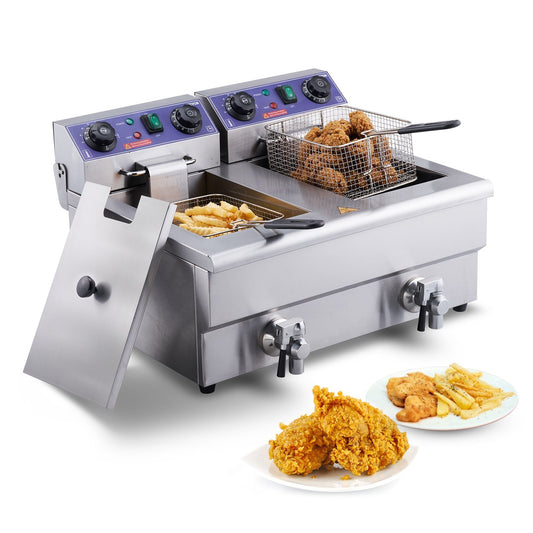 VEVOR Commercial Electric Deep Fryer Countertop Deep Fryer with Dual Tanks 3000W