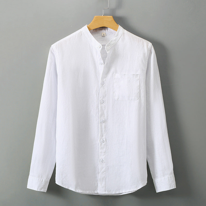 Color: New 9702 White, Size: XL - Striped Casual Short-sleeved Linen Shirt